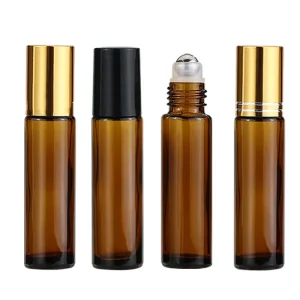 10 ml Amber Deodorant Roll on Essential Oil Perfume Bottle Glass with Gold Cap 10ml 15 ml Stainless Steel Roller Ball Bottle