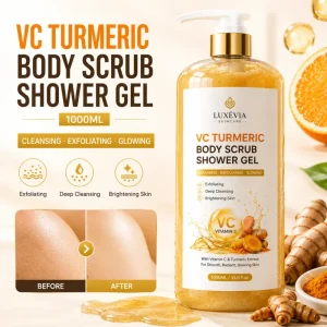 1000ml VC Turmeric Body Scrub Shower Gel Skin Cleansing Moisturizing Brightening Wash Exfoliating Glowing Repair