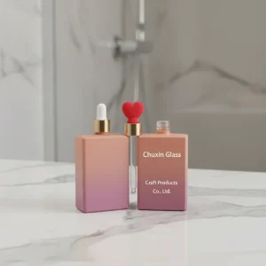 100ml Pink Gradient Glass Skincare Bottles with Heart Shaped Screw Cap Perfume Cosmetic Dropper Bottle