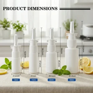 10ml 15ml 20ml 30ml 60ml Clear Transparent White Plastic Nasal Bottle with White Nose Mist Sprayer Lid for Personal Use