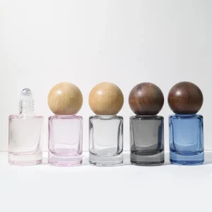 10ml Empty Frosted Pink Black Blue Clear Glass Roller Bottle Perfume Essential Oil Roll on Bottles With Wooden Cap
