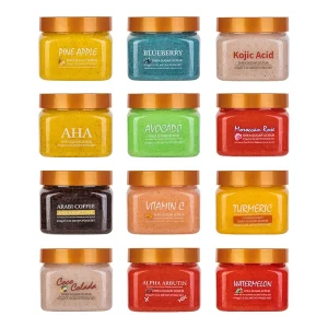 12 Style 610g Sugar Sea Salt Body Face Scrub Shea Butter AHA Rose Fragrance Nourishing Exfoliating Deep Cleansing for All Skin