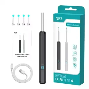 1296P Smart Visual Ear Cleaner USB C Charging Ear Wax Removal Tool with 6 LED Lights WiFi Connection Ear Sticks Camera