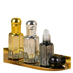 12ml Middle East Style Roll on Bottles Fancy Gold Silver Black Arabian Perfume Oil Bottle with Roller Ball for Cosmetic Liquid