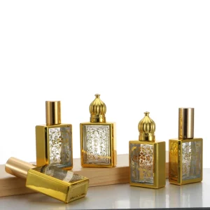 15ml Elegant Electrogilding Square Arabic Fancy Attar Oil Roll Glass Perfume Bottle Easy Open End Screen Printing