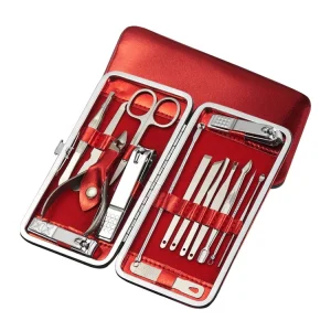 16 PCS Red PU Thick Bag Manicure Sets Nail Care Tools Include Large Nail Clipper and Cuticle Pusher