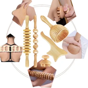 16in 1 Wood Therapy Massage Kit Multifunctional Gua Sha Roller Cup Stick Tools for Anti Cellulite Pain Relief