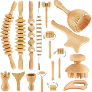 16pcs Wood Therapy Set Gua Sha Body Sculpting Tools & Back Massager Wooden Body Massage Kit