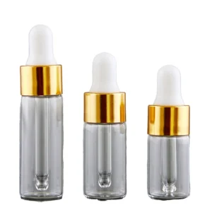 1ml-5ml Cylinder Amber Transparent Glass Dropper Bottles Mini Perfume Essential Oil Vials Screw Cap Gold Dropper