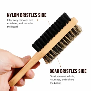 2 Sided Beard Brush Durable Men Shaving Grooming Custom Wooden Beard Brush Boar Bristle Nylon Barbershop Moustache Cleaning