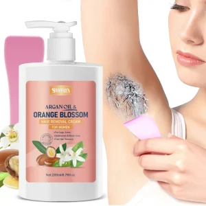 200ml White Press Bottle Moroccan Nut Oil & Orange Blossom Hair Removal Cream with Scraper