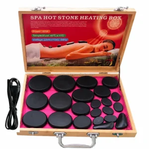 22 Pcs Bamboo Box Natural Hot Massage Stone Electric Set Body Therapy Spa Towel Heat Press Warmer Rocks Home Use Beauty Thermal