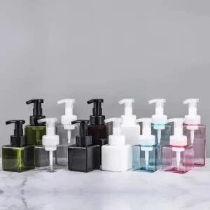 250ml square Empty Plastic Hand Wash Body Foam Bottle PETG Plastic Foaming Bottle with Pump for Hand Soap and Skincare