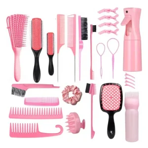 27Pcs Professional Hair Brush Set Hair Styling Comb Kit with Continuous Spray Bottle Scalp Massage Shampoo Brush for Salon