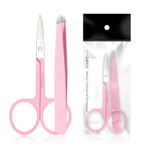 2pcs Precision Stainless Steel Eyebrow Tweezer Set Daily Beauty Tools with Curved Scissors Leather Case for Eyebrow Plucking