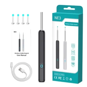 3 Axis Intelligent Earpick Ear Wax Removal Kit with Camera HD Display Wifi Connection Otoscope with Light