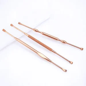 3 Pcs Rose Gold Stainless Steel Ear Wax Pick Ear Curette Cleaner Ear Wax Removal Kits with Plastic Box