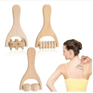 3 Piece Set Wooden Therapy Massage Roller Stick Hand Massager for Back Muscle Manual Wood Massage Tool