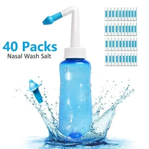 300ml Bottle with Nasal Salt Kit Sinus Rinse Neti Pot Nose Wash Irrigation Sinus Cleaner Flush Nasal Syringe