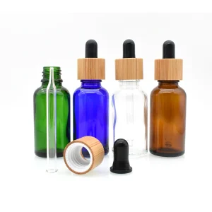 30ml 1 oz 5ml 10ml 15ml 20ml 50ml 100ml Clear Green Blue Amber Glass Essential Oil Dropper Bottle with Bamboo Cap