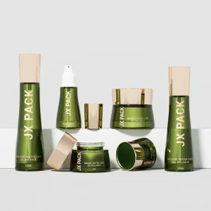 30ml 50ml 100ml Gold Green Glass Round Cosmetic Container Bottle Set for Serum Lotion Body Oil Skin Care Cream