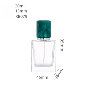 30ml 50ml 100ml Luxury Rectangle Square Thick Bottom Perfume Bottle Empty Glass Crimp Spray Bottle Packaging with Green Jade Cap