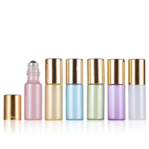3ml 5ml 10ml Pearly Colorful Essential Oil Roll on Flat Travel Refillable Glass Bottle Gold Lid Perfume
