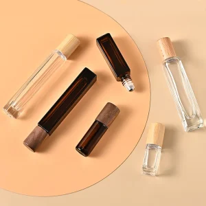 3ml 5ml 8ml 10ml 15ml Roll on Bottle with Bamboo or Wooden Lids Spray Amber Square or Round Essential Oil Perfume Roll on Bottle
