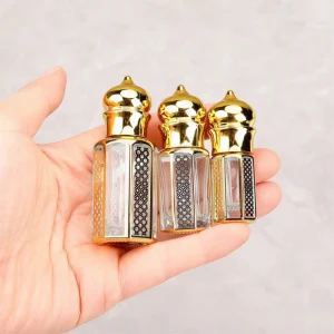 3ml 6ml 12ml Gold Foil Hot Stamping Glass Roll on Perfume Bottle Essential Oil Skin Care Serum Refillable Screw Cap in Stock