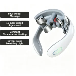 4 Head Deep Tissue Neck Massager Heat Vibration 15 Adjustable Intensity Levels USB Recharge Smart Voice Wireless Remote Massage