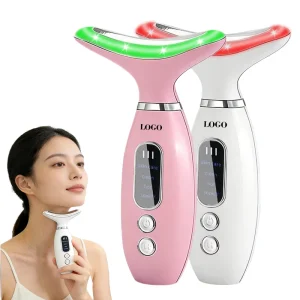 4 Light Thermal Face and Neck Massager Purple Red Blue Green LED Light Therapy Facial Device Warm Massage Vibrations for Firming