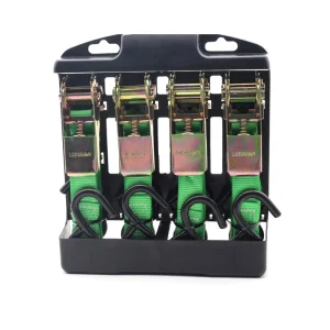 4 Pack 1 Inch 25mm Retractable Ratchet Straps with Double J Hook 15ft Cargo Lashing Belt Transporter Transportation PE Material