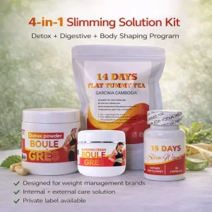 4 in 1 Beauty Products Slimming Solution Kit Detox Powder BOULE GRES + Slimming Tea + Capsules + Wild Herbal Extract Body Cream
