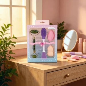 4 in 1 Face Skin Care Tools Set Jade Roller Massager Beauty Facial Cleaning Brush Makeup Sponge Kit Women Easy Use