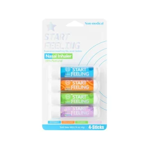 4-in-1 Premium Mint Herbal Nasal Inhaler Combo Natural Ingredients Essential Oils Prevents Drowsiness Relieves Nasal Congestion