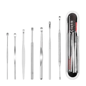 5/6/7/8/10pcs Ear Cleaner Kits Stainless Steel Earpick Earwax Remover Spoon Spiral Ear Cleaning Tool