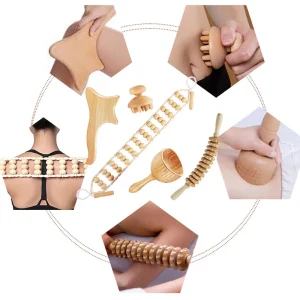5 Pieces Wood Massage Stick Wood Roller Lymphatic Drainage Massager Kit Wood Therapy Massage Tools