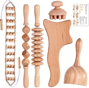 5 Pieces Wood Massage Stick Wood Roller Lymphatic Drainage Massager Kit Wood Therapy Massage Tools