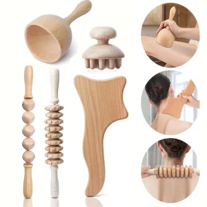 5 Pieces Wood Massage Stick Wood Roller Lymphatic Drainage Massager Kit Wood Therapy Massage Tools