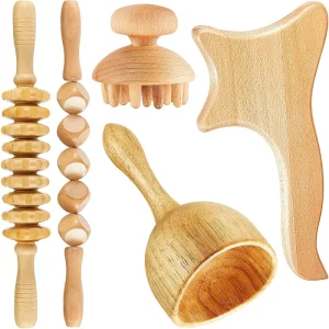 5 in 1 Professional Wood Therapy Massage Kit Anti Cellulite Massager Wooden Swedish Cup Massage Roller Contour Board