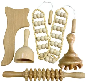 5 in 1 Wood Therapy Massage Kit GuaSha Board Massage Roller& Mushroom Body Sculpting Cup Massage Belt