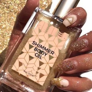 50ml Gold Glow Shimmer Body Oil Liquid Custom Logo Hydrating Body Highlighter Mist for Dry Skin Shimmer Body Oil