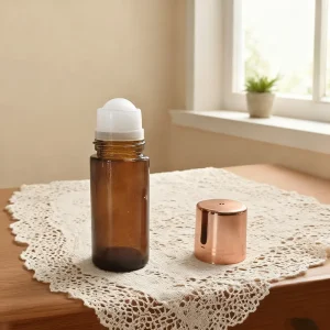 50ml Leak Proof Glass Roll on Bottle for Perfume Essential Oils Amber Gold Screw Matte