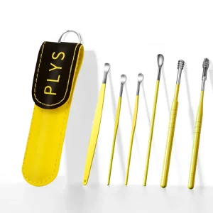 6 PCS Stainless Steel Earpick Set Wax Remover Curette Ear Clean Tool with Cleaner Spoon Ear Care