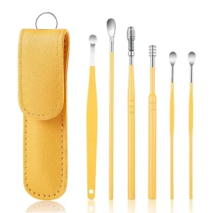 6 Pcs Sets Earpick Set Ear Canal Earwax Removal Tools With Pu Leather Case