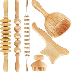 6 Piece Wood Therapy Kit Muscle Pain Relief Body Sculpting Tools with Gua Sha Roller Wood Massager for Body Wellness