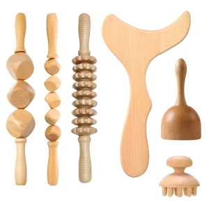6 in 1 Hand Held Wood Therapy Massage Tools Massager Lymphatic Drainage for Kit Muscle Pain Relief Body Sculpting