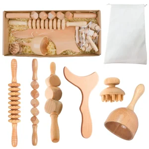 6 in 1 Professional Wood Therapy Massage Tools Set Body Shaping Lymphatic Drainage Cellulite