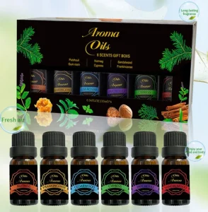 6pcs Aroma Essential Oils Set (10ml) Sandalwood Patchouli Frankincense Scents for Diffuser Massage & Home Aromatherapy Gift