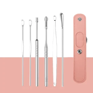 6pcs Ear Pick Earwax Removal Kit Earpick Set Professional Ear Cleaning Tool Set with Leather Bag